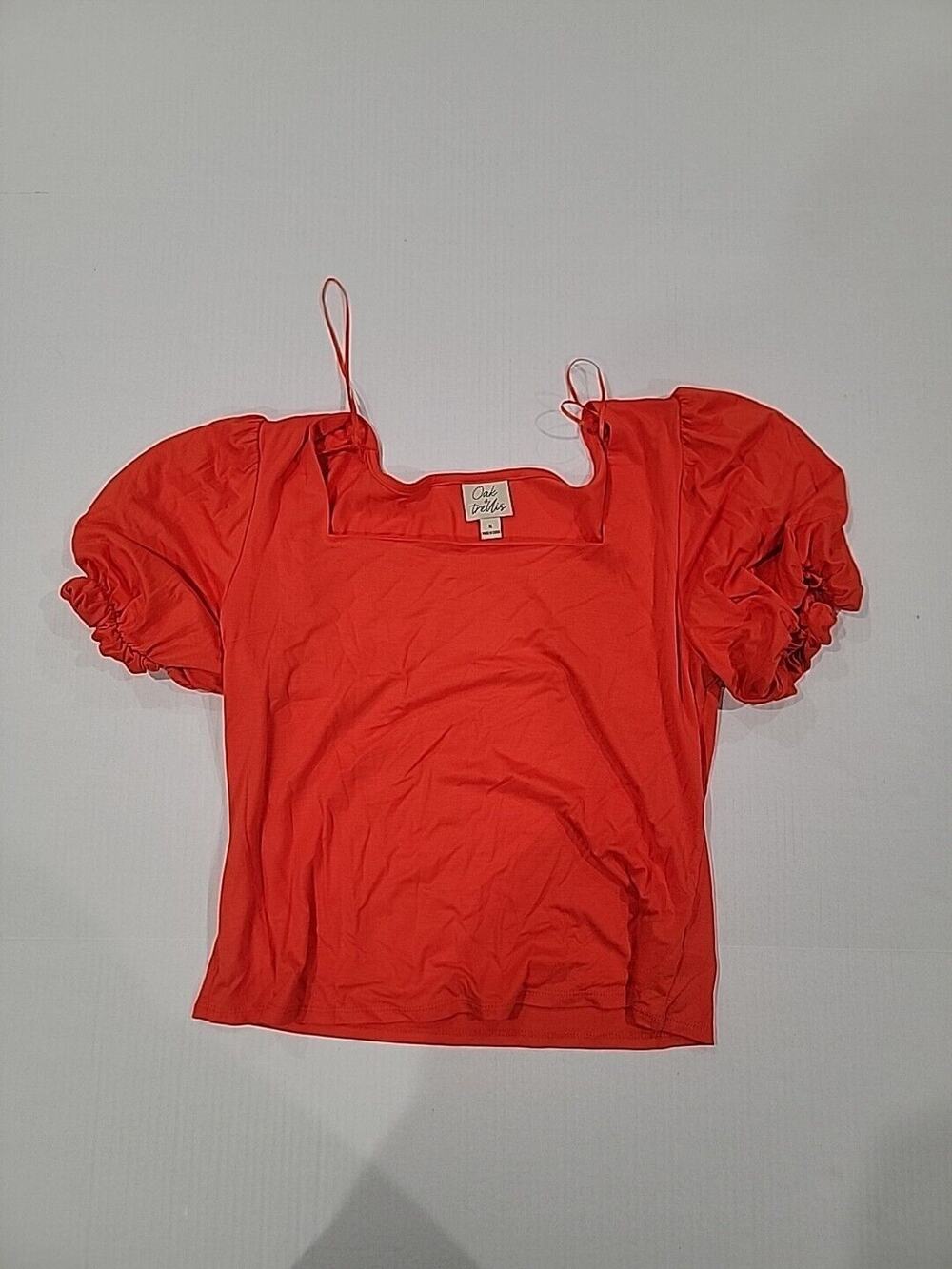 Oak & Trellis Women's Crop Top Ribbed Puff Sleeve Square Neck B8